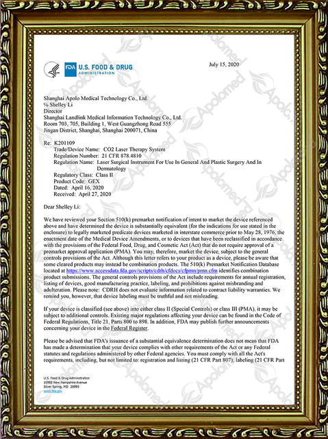Sistema de terapia con l&aacute;ser Co2 FDA de EE. UU