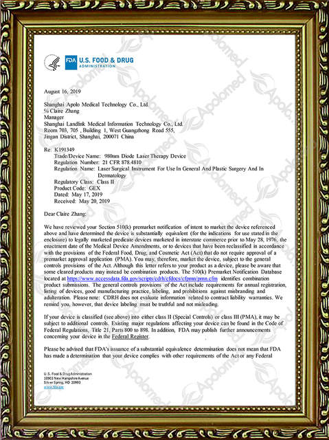 Dispositivo de terapia con l&aacute;ser de diodo de 980 nm FDA